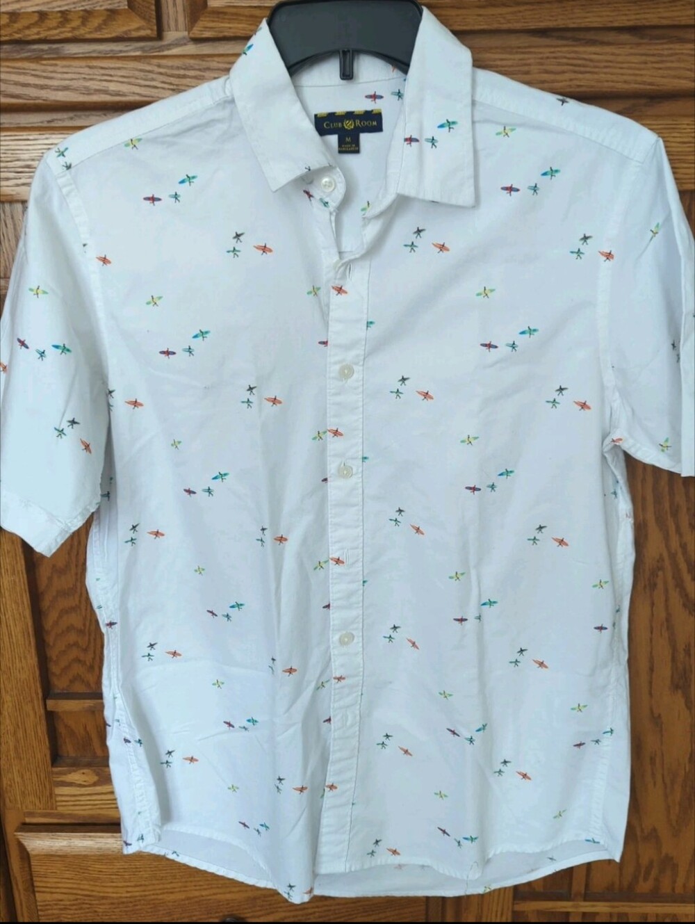Men's Club Room White Button Down Surf Short Sleeve Shirt Sz. M